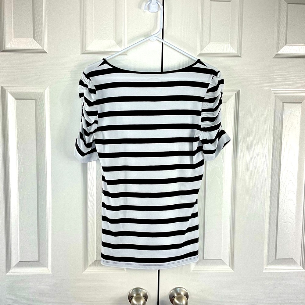 Nautical Stripe Top, Size M, Ruched Sleeves, Bodycon, Inc International Concepts - Picture 2 of 5